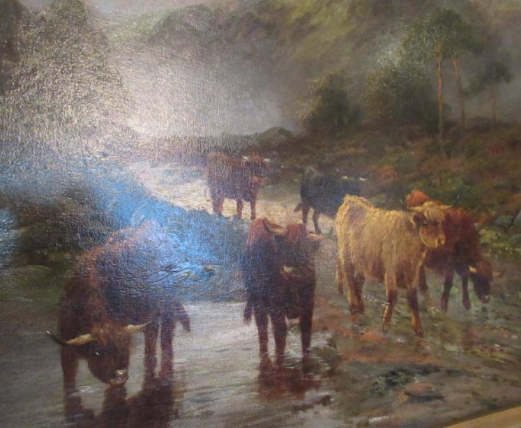 Pair of Oil on Canvas 'Cattle Watering' Paintings - Image 4