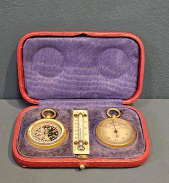 Edwardian Pocket Barometer, Compass and Thermometer Set