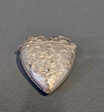 Engraved Silver Heart Shaped Vesta Case
