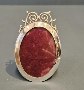 Small Oval Silver Photo Frame with Wirework Crest 