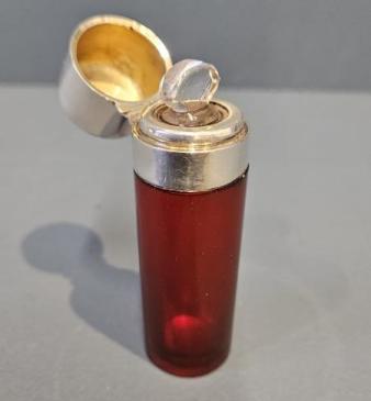 Victorian Silver Top Ruby Scent Bottle 