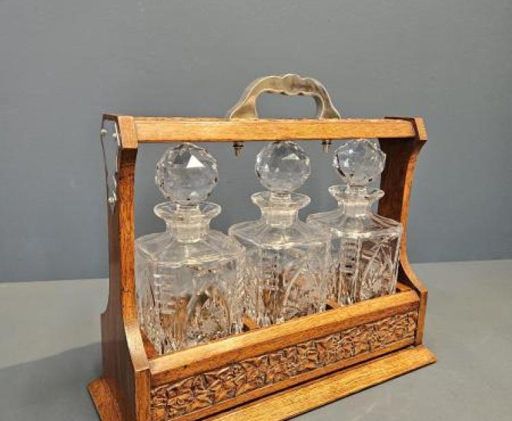Victorian Carved Oak Three Bottle Tantalus  - Image 1
