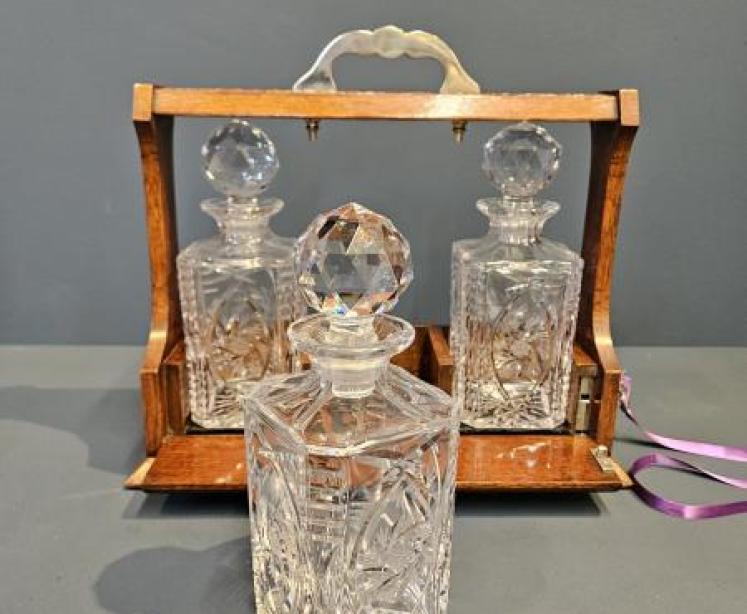 Victorian Carved Oak Three Bottle Tantalus  - Image 4
