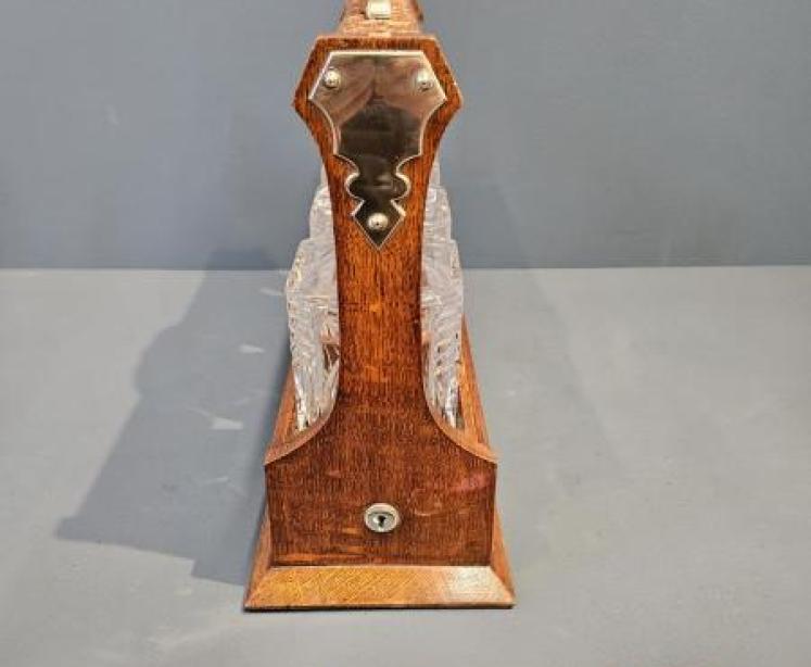 Victorian Carved Oak Three Bottle Tantalus  - Image 5