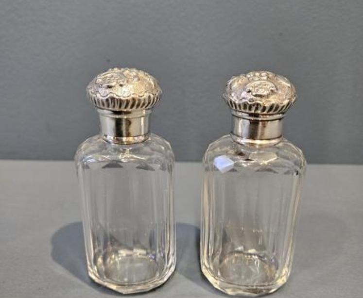 Pair of Victorian Silver Topped Crystal Scent Bottles - Image 1