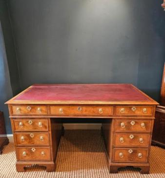 Edwardian Figured Walnut Pedestal Desk