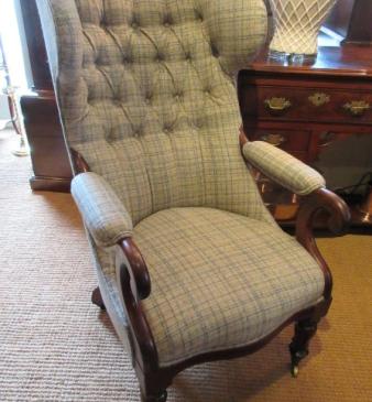 Early Victorian Upholstered Open Wing Armchair