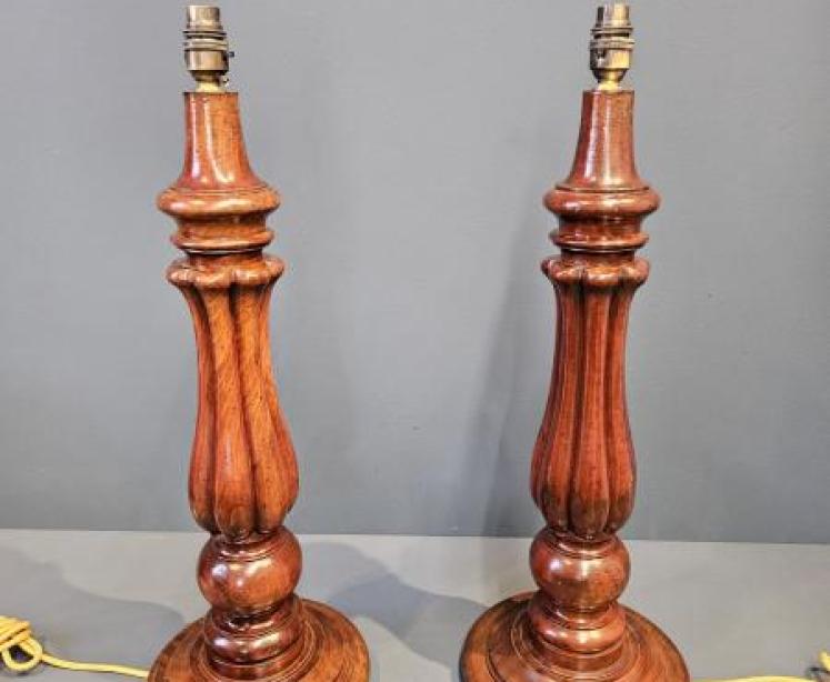 Pair of Large Mahogany Country House Table Lamps - Image 1