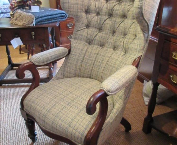 Early Victorian Upholstered Open Wing Armchair - Image 5