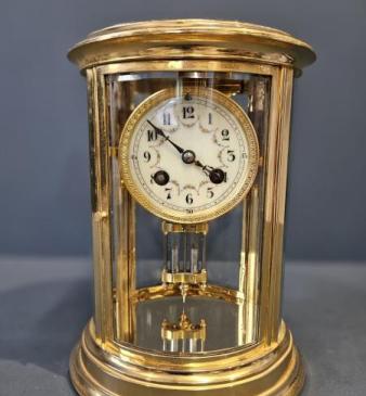 Victorian Gilt Brass Four Glass Mantel Clock