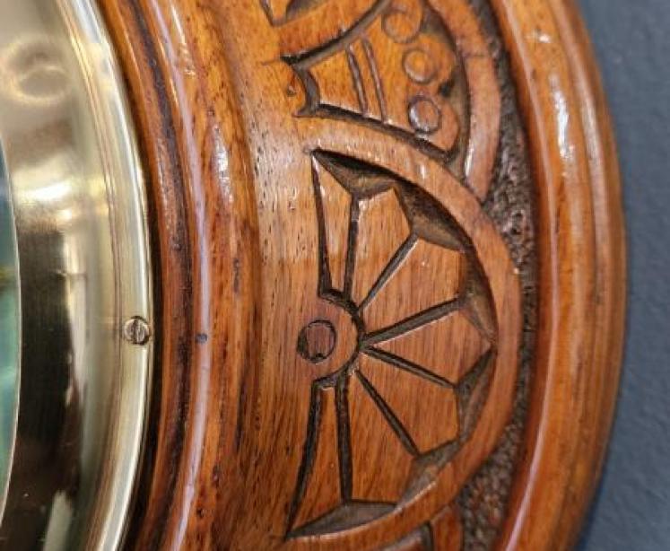 Victorian Silvered Dial Barometer with Crescent Thermometer - Image 3