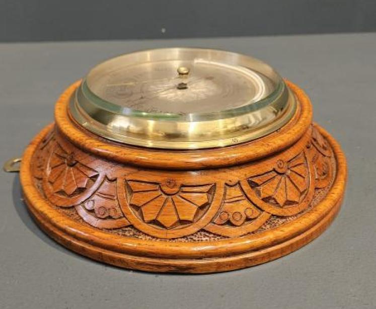 Victorian Silvered Dial Barometer with Crescent Thermometer - Image 5