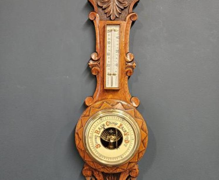 Small Victorian Oak Banjo Barometer - Image 1