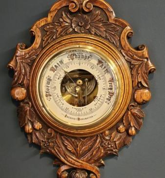 Superb Quality Victorian Carved Oak Barometer
