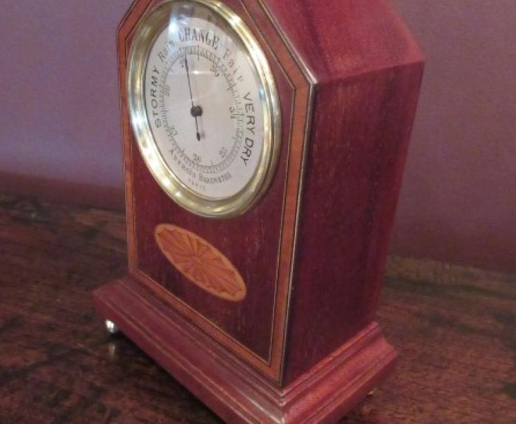 Top Quality Edwardian Inlaid Mantel Top Barometer - Image 5