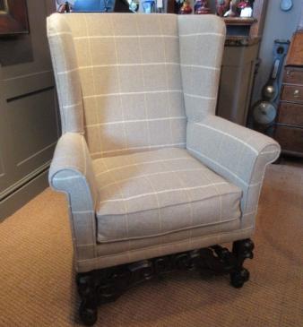 Superb William & Mary Period Upholstered Wing Armchair