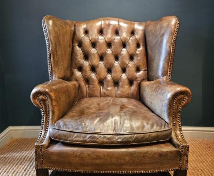 1920's Button Back Leather Wing Arm Chair - Image 1