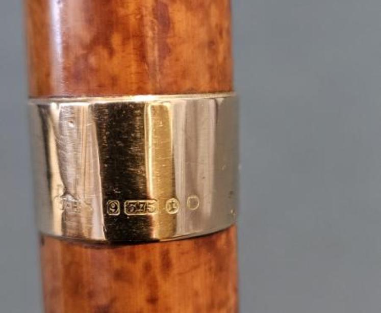 9ct Gold Mounted Birds Eye Maple Walking Stick - Image 4