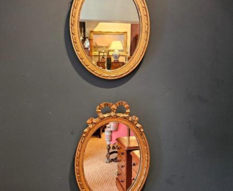 Pair of Victorian Small Oval Ribbon Pediment Gilt Mirrors - Image 1