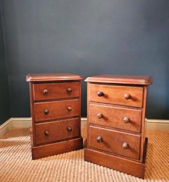 Pair of Victorian Mahogany Three Drawer Bedside Chests