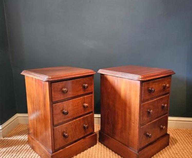 Pair of Victorian Mahogany Three Drawer Bedside Chests - Image 6