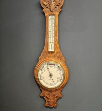 Victorian Figured Oak Banjo Barometer