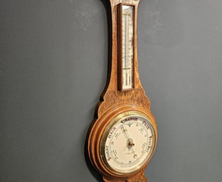Victorian Figured Oak Banjo Barometer - Image 4
