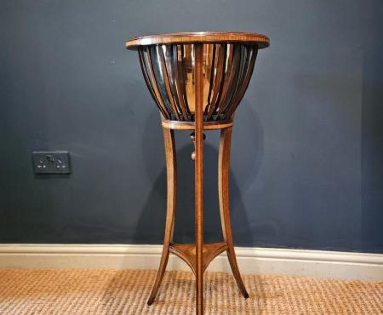 Edwardian Inlaid Mahogany Plant Stand & Brass Liner - Image 2