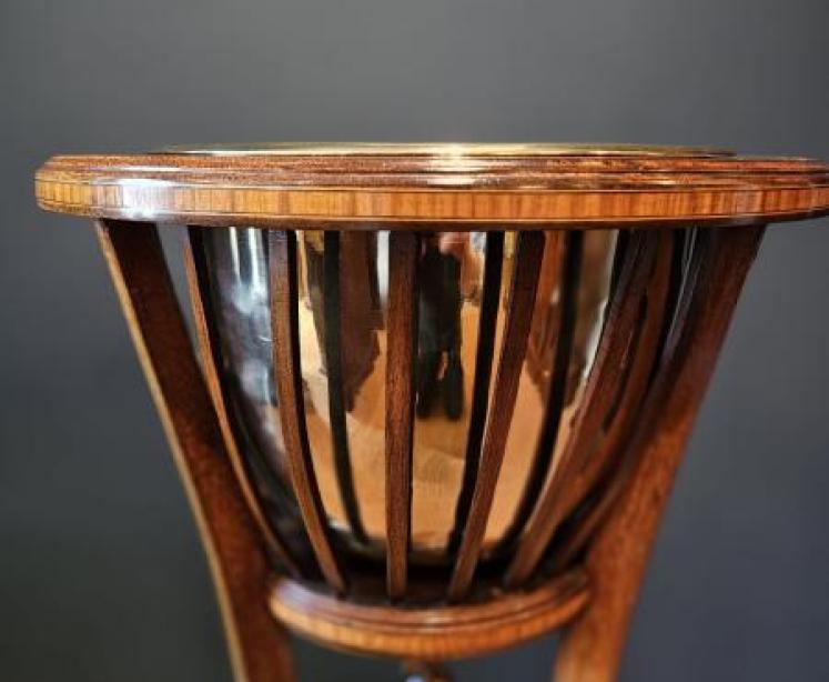 Edwardian Inlaid Mahogany Plant Stand & Brass Liner - Image 3