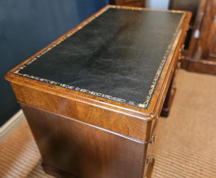 Victorian Burr Walnut Pedestal Desk - Image 4