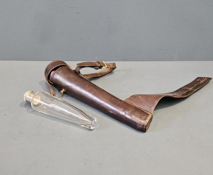 Hukin & Heath Silver Topped Hunting Flask and Leather Case - Image 1