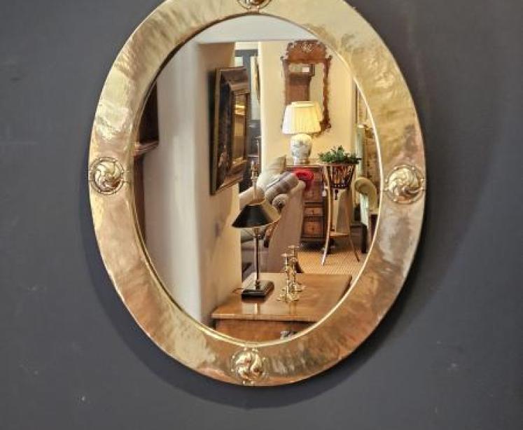 Art Nouveau Brass Framed Mirror - Image 4