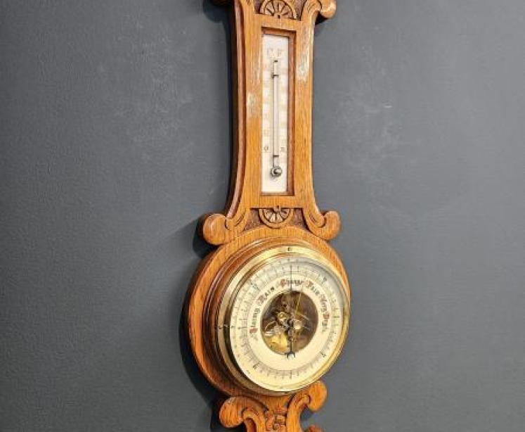 Small Victorian Oak Banjo Barometer - Image 6