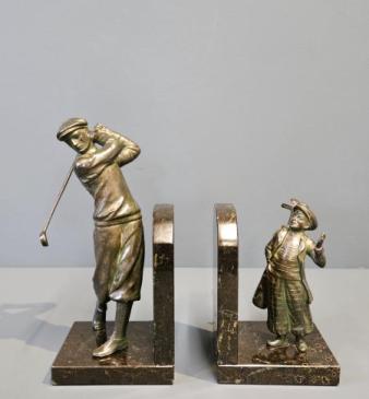 Pair of 1930's Bronze and Marble Book Ends