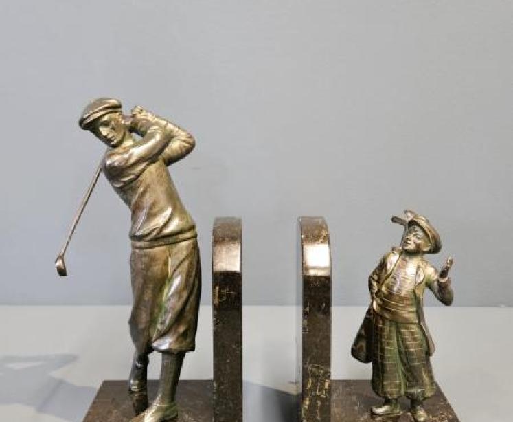 Pair of 1930's Bronze and Marble Book Ends - Image 1