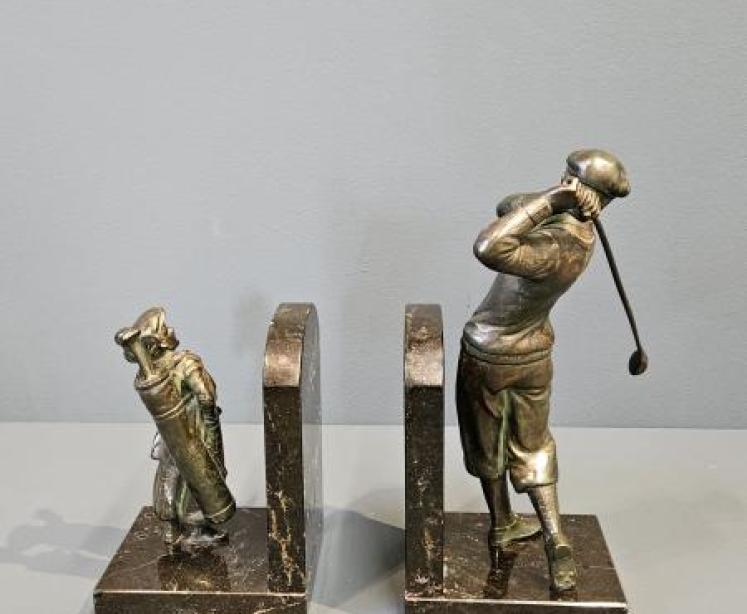 Pair of 1930's Bronze and Marble Book Ends - Image 2