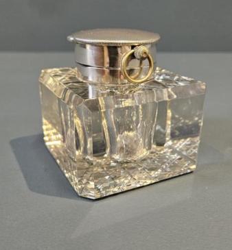 Edwardian Silver Ink Well and Pocket Watch Holder