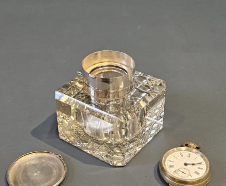 Edwardian Silver Ink Well and Pocket Watch Holder - Image 4