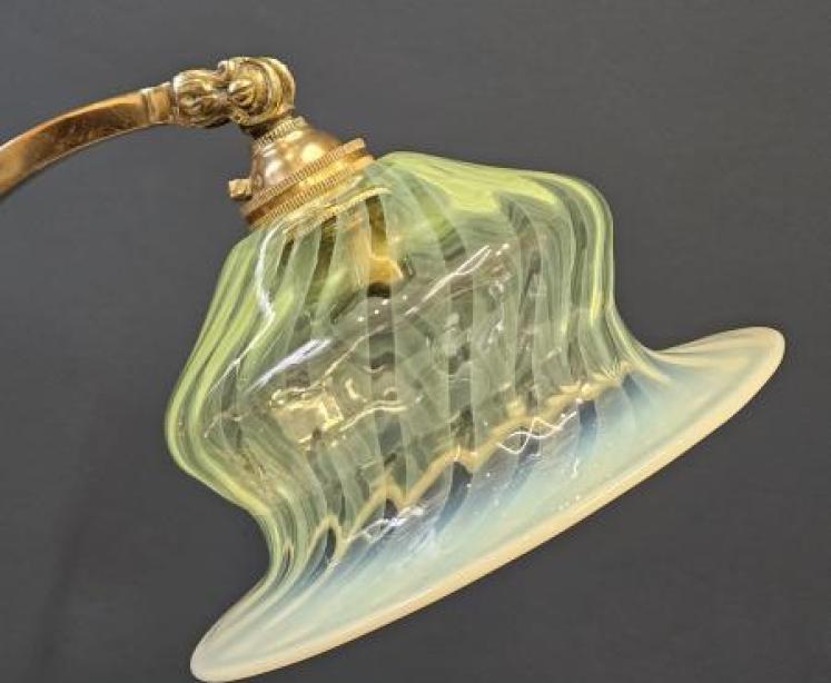 Art Nouveau Lamp and Vaseline Glass Shade - Image 2