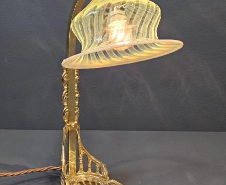 Art Nouveau Lamp and Vaseline Glass Shade - Image 5