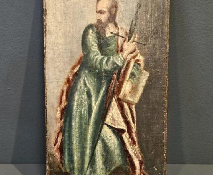 Victorian Oil on Canvas Icon of an Apostle - Image 1