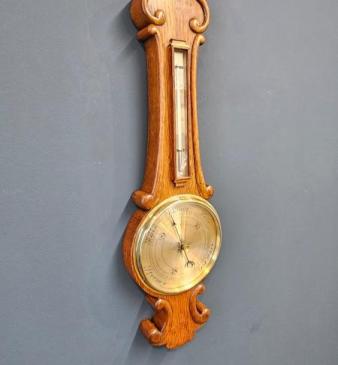 Small Victorian Oak Aneroid Banjo Barometer