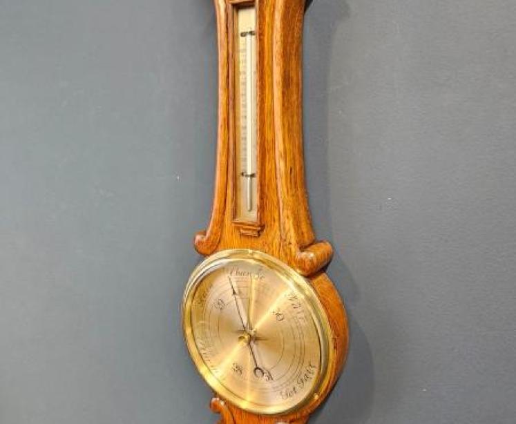 Small Victorian Oak Aneroid Banjo Barometer - Image 5