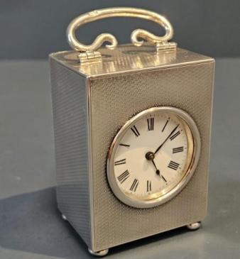 George V Engine Turned Silver Carriage Clock