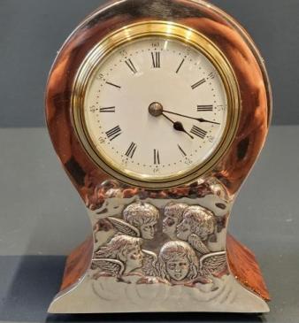Edwardian Silver and Burr Yew Mantel Clock