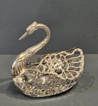 Edwardian Silver and Crystal Swan Bon Bon Dish