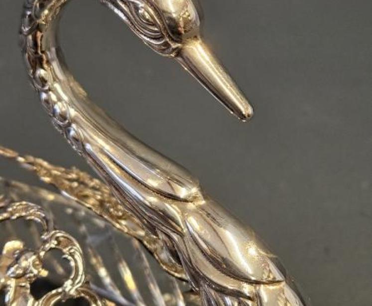 Edwardian Silver and Crystal Swan Bon Bon Dish - Image 6