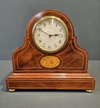 Edwardian Sheraton Inlaid Mantel Clock