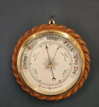 Victorian Rope Twist Oak Cased Ships Barometer