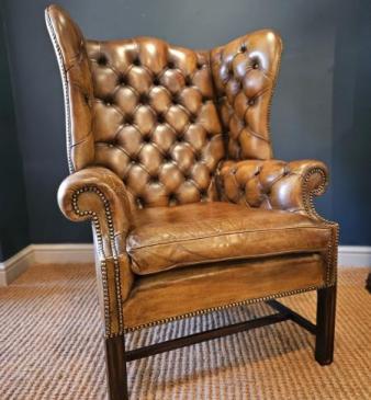 1920's Leather Wing Back Arm Chair